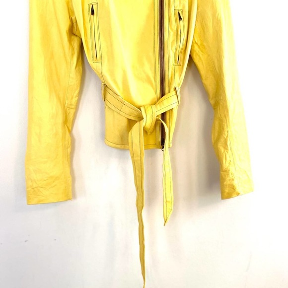 Tracy Reese Yellow Leather Moto Jacket 6 EUC - Picture 8 of 16